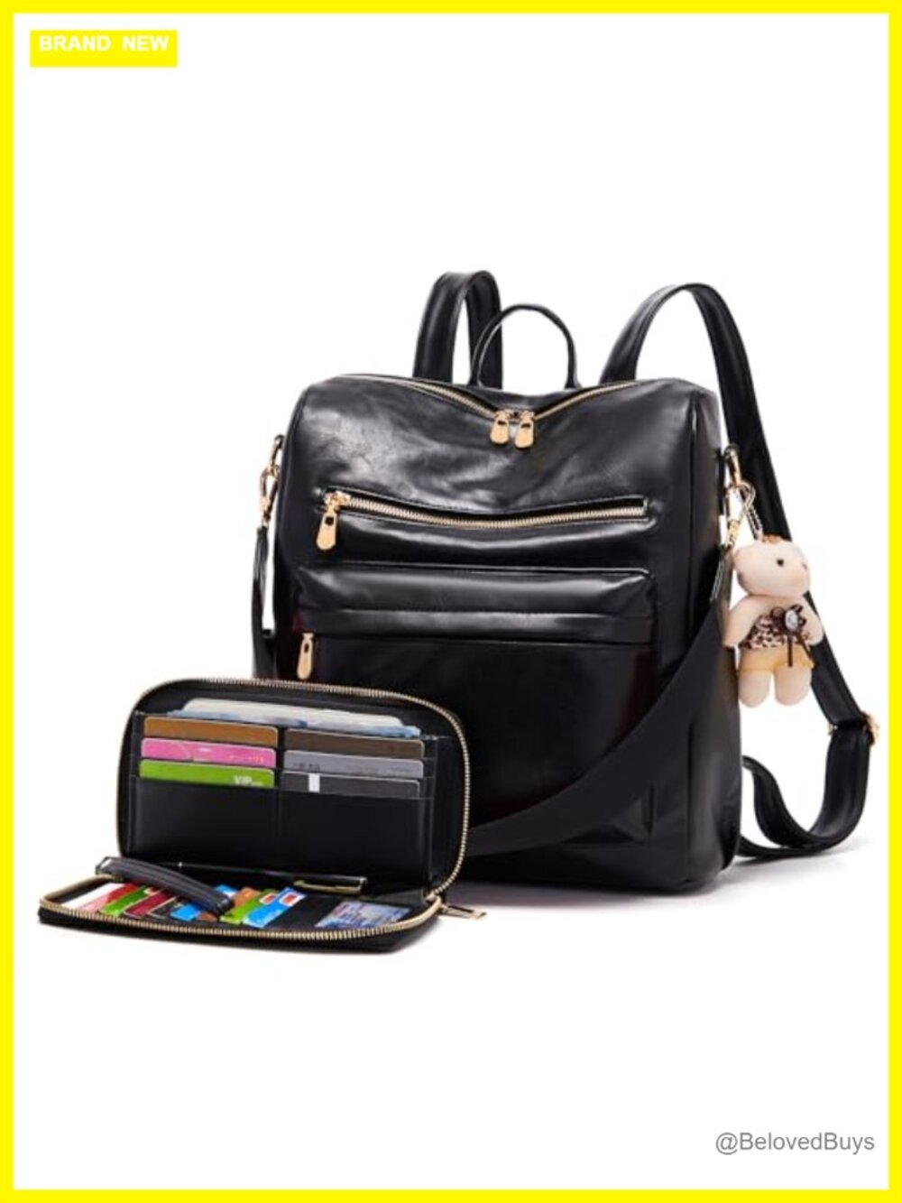 Women's 2-Piece Vegan Leather Backpack Purse Set with Wallet, Laptop Travel